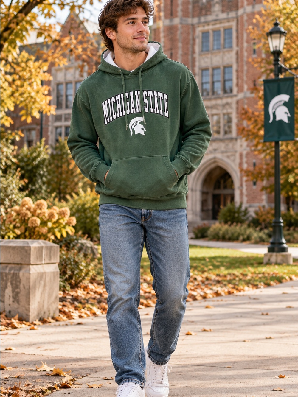 Michigan State MSU Spartans Hoodie Men’s Large Green Stadium Athletics Pullover